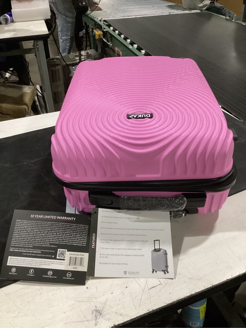 Condition photo showing New/Like New for dukap inception luggage with spinner wheels | durable lightweight hardshell suitcase, travel bag with handle and trolley, 20-inch carry on small luggage | pink pink 20 inch