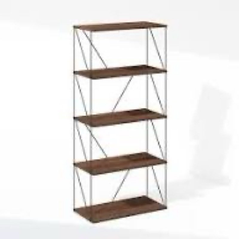 furinno rata 5-tier industrial multipurpose flat base shelf display rack, wide, columbia walnut columbia walnut 11.81 (d) x 23.62 (w) x 51.89 (h)