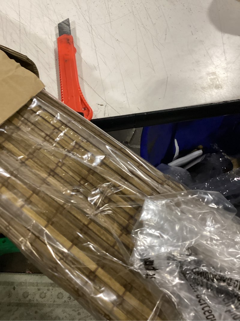 Condition photo showing New/Like New for lazblinds cordless bamboo roman shades, privacy blinds for interior windows, room darkening roll up bamboo blinds for home & patio, 34.5" w x 48" h, highfield teak pricacy - highfield teak 34.5" w x 48" h