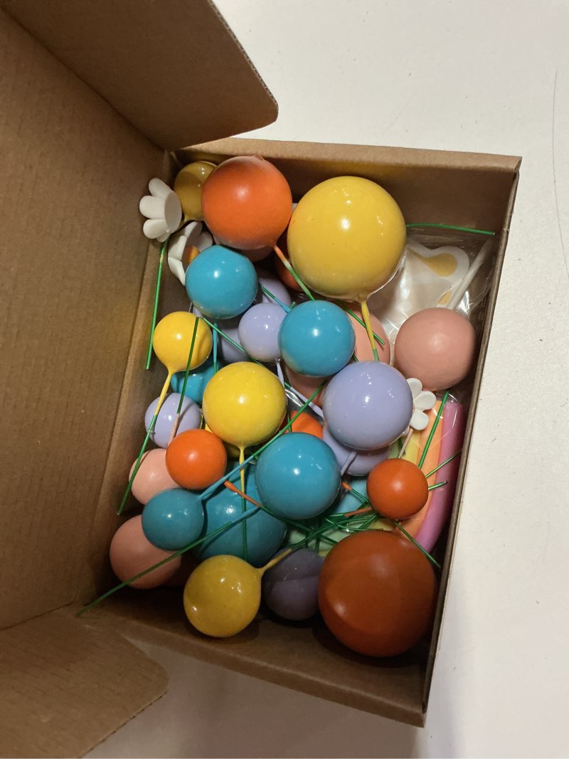 Condition photo showing Good Condition for 38 pcs rainbow cake topper with daisy balls cake topper, pastel cupcake toppers cake decorations for birthday wedding party supplies