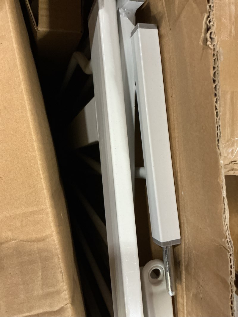 Condition photo showing As Is for regalo safety 38" baby gate for doorways & bottom of stairs, pressure mount design for babies, toddlers & pets, tested & safe for 30 years, american designed, american owned, white white 29-38.5"w x 30"h