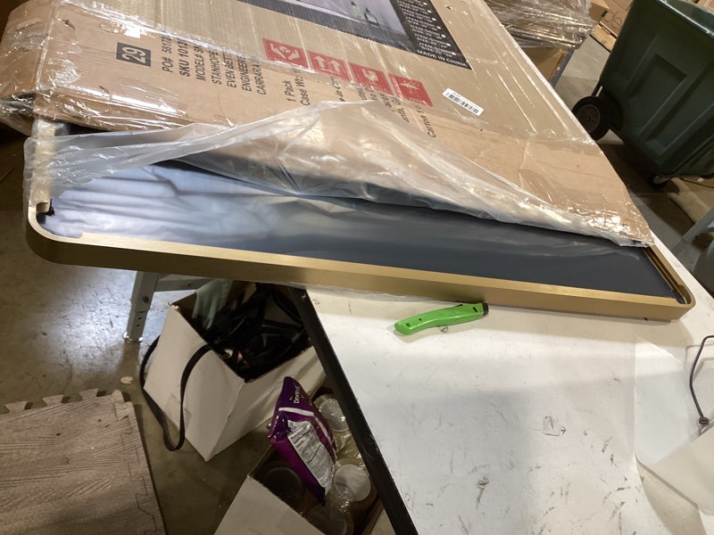 Condition photo showing Good Condition for loaao 30”x36” gold bathroom mirror, rounded rectangle gold frame mirror, brushed gold bathroom vanity mirror wall-mounted, anti-rust, tempered glass, hangs horizontally or vertically