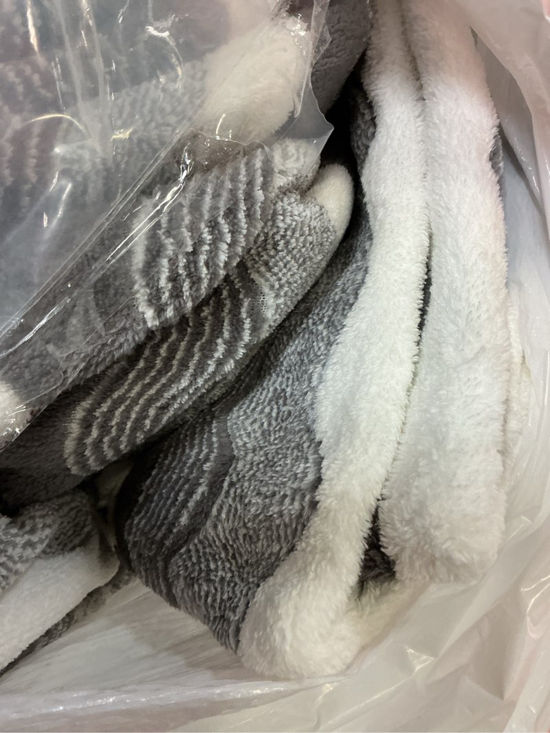 Condition photo showing As Is for smoothnovelty 8 pack microfiber bath towels bulk 27'' x 60'' oversized bath towel highly absorbent extra large shower sheets soft drying for beach pool bathroom salon party(grey) grey ripples