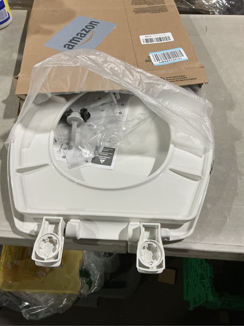 Condition photo showing As Is for bemis 730slec slow close toilet seat, easy clean hinges and durable plastic seat, made in usa, round, white