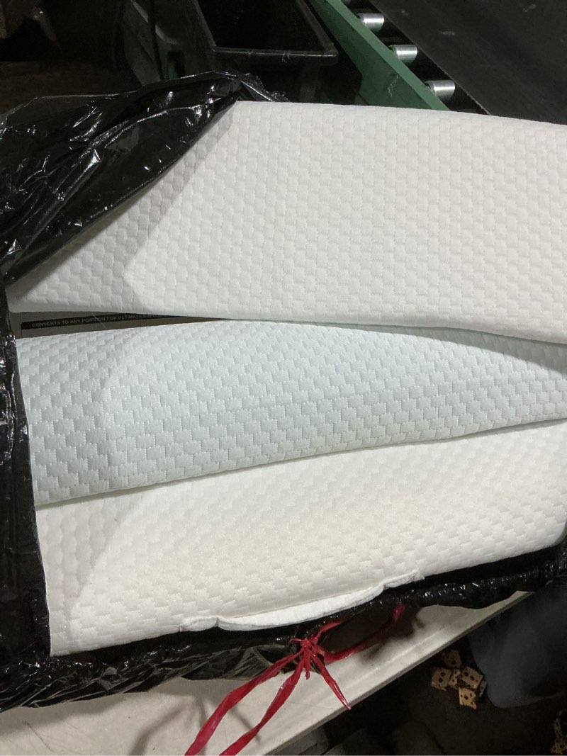 Condition photo showing As Is for bedluxe wedge pillow headboard, 3pcs orthopedic bed wedge pillows set for after surgery, adjustable pillow wedge for acid reflux&back pain relief, sleeping, back pillow for bed sitting up, white/grey white/grey adjustable 9&12 inch + 1 head pillow