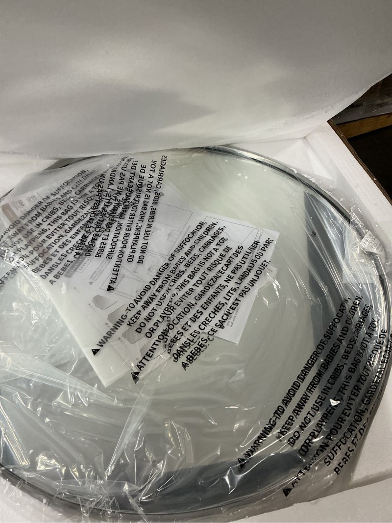 Condition photo showing New/Like New for andy star round bathroom mirror, 24’’ polished chrome round bathroom mirrors in stainless steel metal frame 1" deep set design 7 chrome 24"l x 24"w