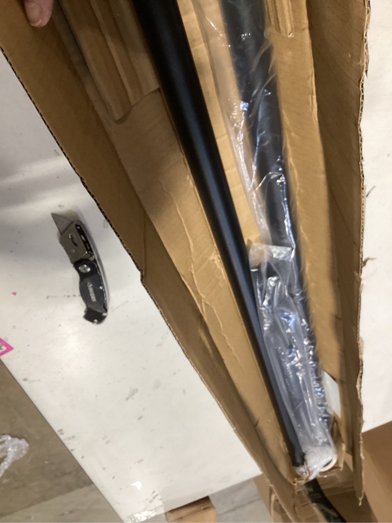 Condition photo showing Good Condition for tension curtain rod 43 to 122 inches (3.6 to 10.2 ft), 1.26" diameter spring adjustable heavy duty long large curtains pole for windows door bathroom patio outdoor no drilling, black 43-122 inch