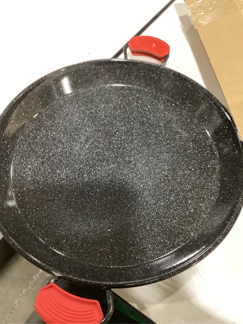 Condition photo showing As Is for paella pan – enamelled, no-rust steel skillet for propane & gas burners – easy-to-clean pan for indoor & outdoor cooking – cacerola paellera sarten – 17 inch, for 10 servings