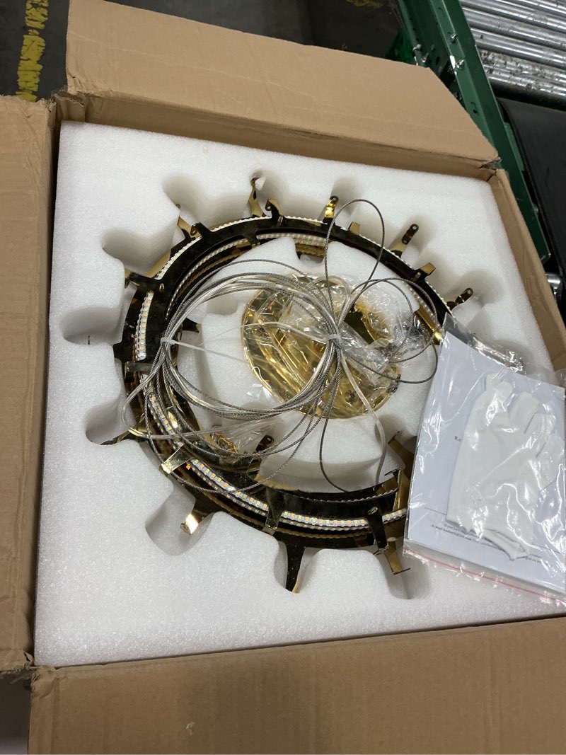 Condition photo showing New/Like New for Modern Pink Flower Chandelier 20'' Gold Crystal Light Fixture Dimmable LED Ceiling Pendant Lighting with Remote Control Contemporary for Dining Room Entryway Bedroom Kitchen(3000K-6500K) Pink 20 inches