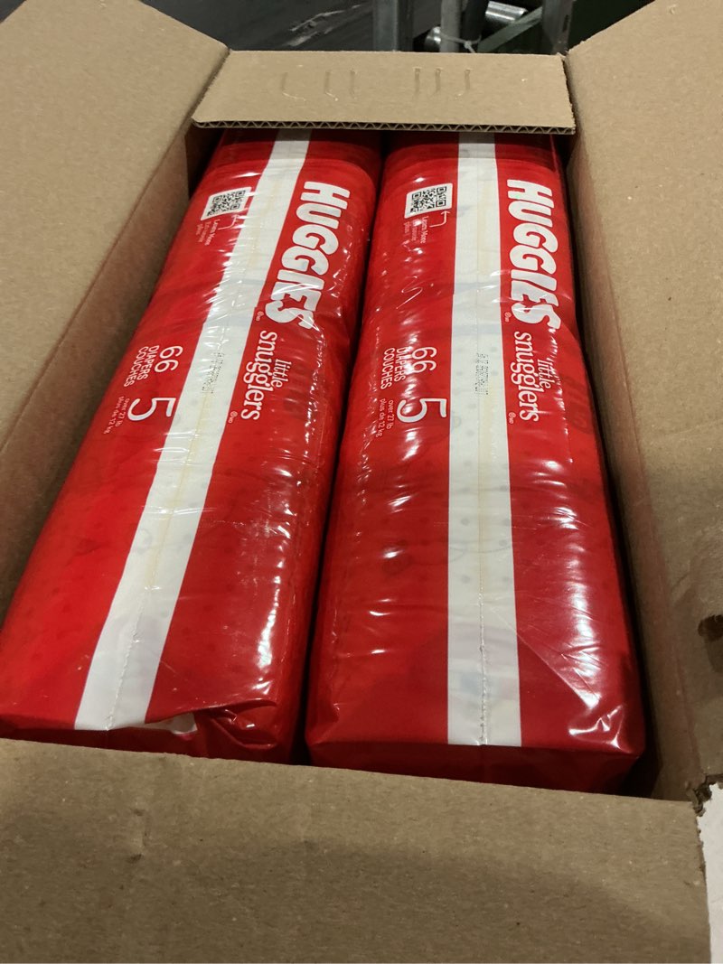 Condition photo showing Good Condition for huggies size 5 diapers, little snugglers baby diapers, size 5 (27+ lbs), 132 count (2 packs of 66), packaging may vary size 5 132