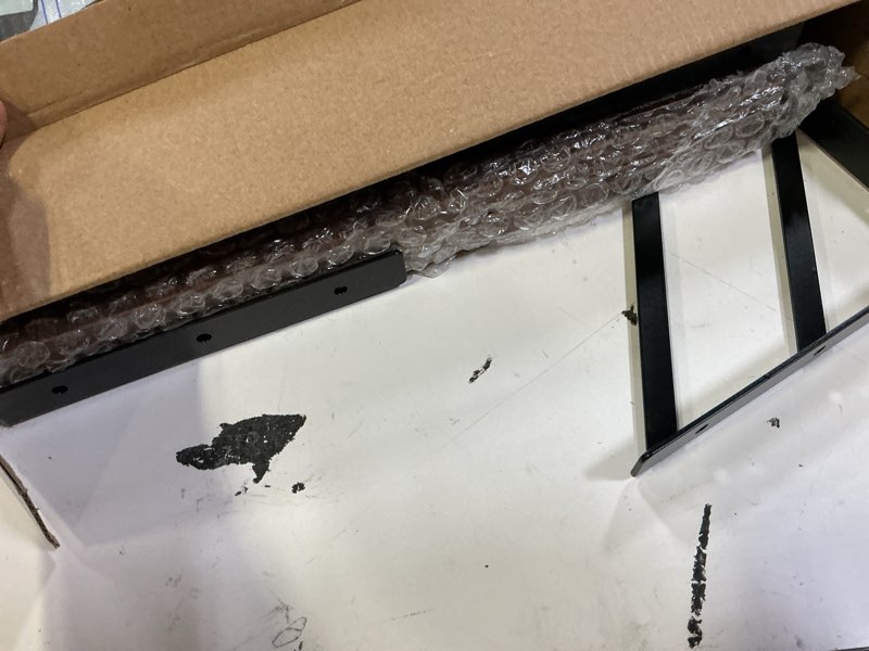 Condition photo showing As Is for rustic brown floating shelves set of 2 with corner shelf – wood wall mounted shelves for kitchen, bathroom, living room & office decor – heavy duty storage display, easy installation included