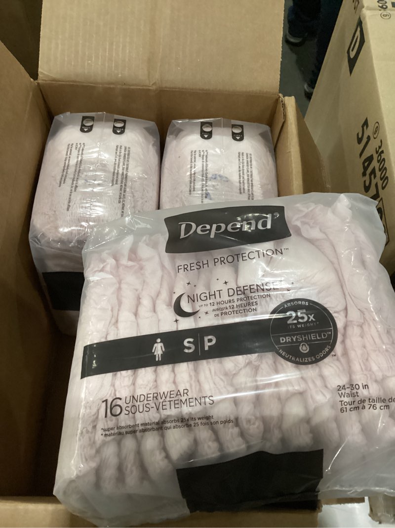 Condition photo showing New/Like New for Depend Night Defense Adult Diapers, Incontinence & Postpartum Bladder Leak Underwear for Women, Disposable, Overnight, Small, Blush, 64 Count (4 Packs of 16), Packaging May Vary