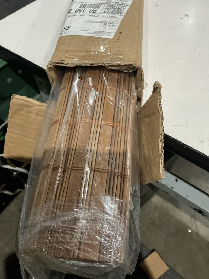 Condition photo showing As Is for chicology bamboo blinds, bamboo shades, roman shades for windows, roman window shades, window shades for home, bamboo shades for patio, blinds & shades, window shade, 31" w x 48" h, squirrel