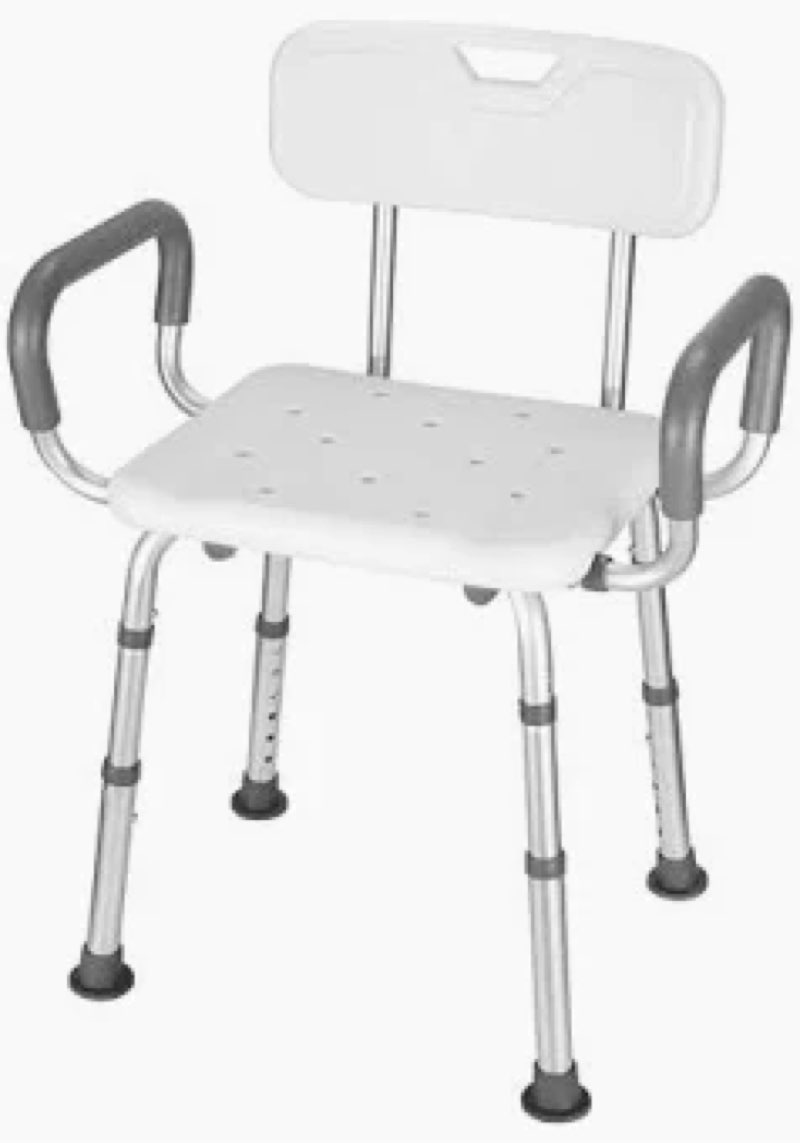  shower chair with back and padded armrests, shower stool 6 levels adjustable height