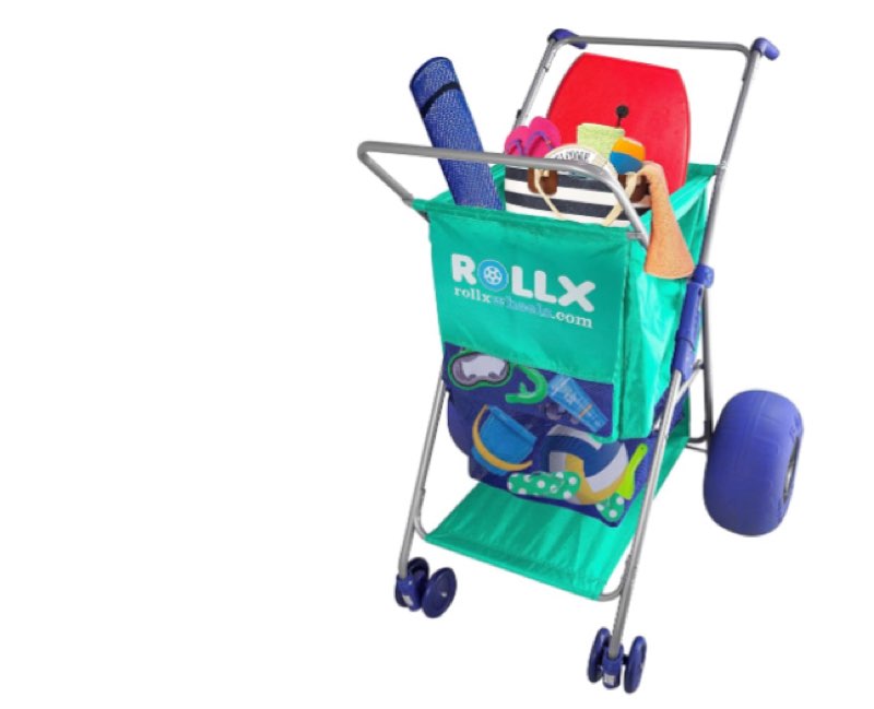 RollX Beach Cart with Big Balloon Wheels for Sand, Foldable Storage Wagon with 13 Inch Beach Tires ( Pump Included) (Seafoam)