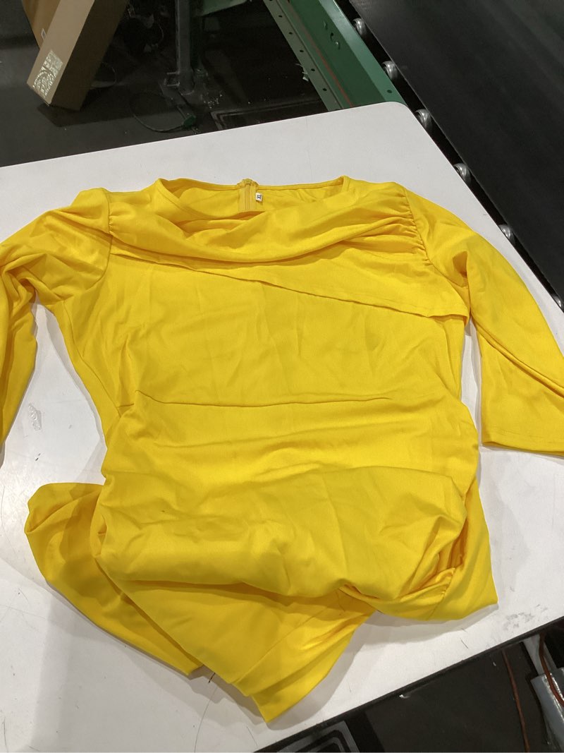 Condition photo showing As Is for women's sexy 3/4 sleeve midi dress ruched bodycon solid evening party vintage church dresses x-large a-yellow