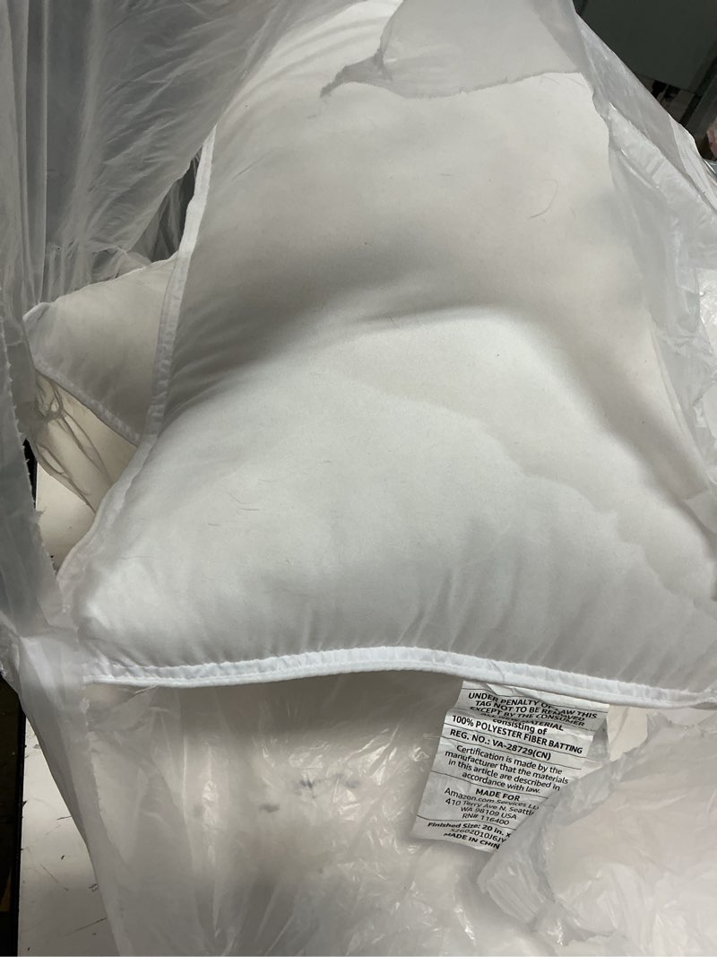 Condition photo showing As Is for amazon basics down alternative pillow for back side sleepers, medium density, standard size, 26" x 20", 2-pack, white standard (pack of 2) medium pillow