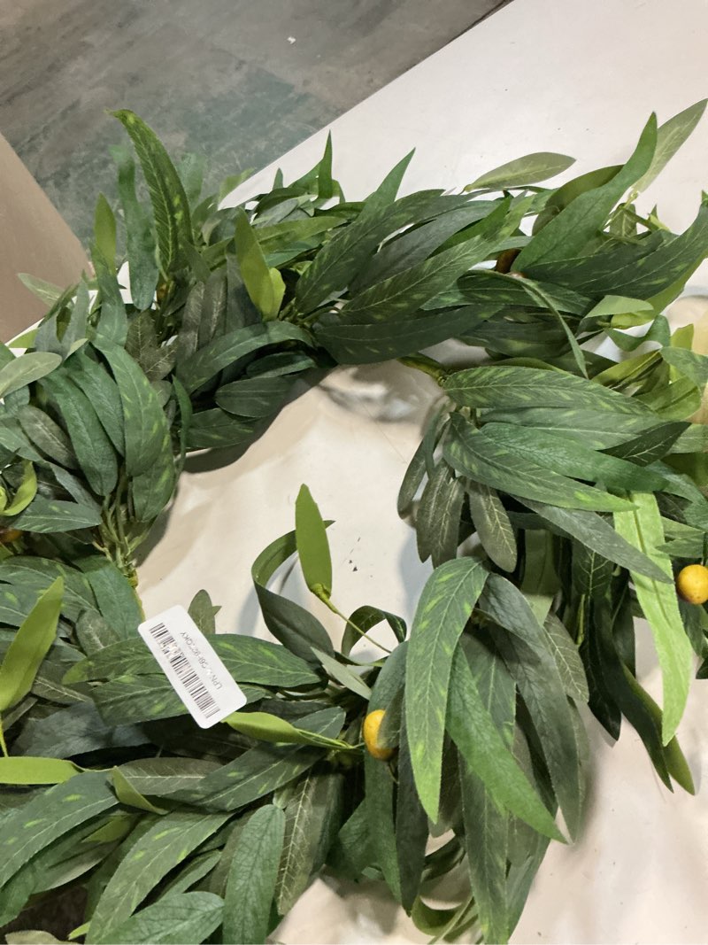 Condition photo showing As Is for sggvecsy artificial olive wreath for front door 22 inch greenery wreath with olive leaves olive bean green leaves wreath spring summer wreath for all seasons wall window home indoor outdoor decor