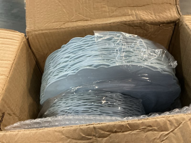 Condition photo showing Good Condition for realluck 100pcs light blue and gold plastic plates, fancy disposable party plates - 50 dinner & 50 salad plates, pastel blue party supplies for baby shower, bridal showe