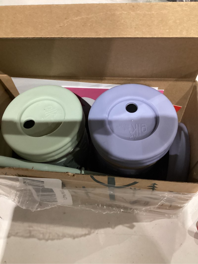 Condition photo showing As Is for Elk and Friends 10oz Stainless Steel Kids + Toddler Drinking Cups | The Original Mason Jar with Sleeves + Lids | Silicone Straws | Smoothies | Storage Jar | Spill Resistant | Dishwasher Safe | 2 Pack Sage/Misty Blue 10oz