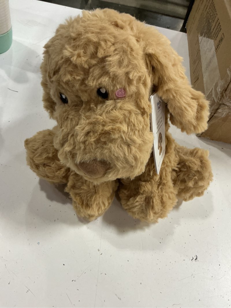 Condition photo showing New/Like New for happy fuel goldendoodle poodle dog microwavable stuffed animal 1.5 lb unscented heating pad plush, soft cozy golden doodle puppy toy for relaxation and comfort, gift for women, girls, adults & kids