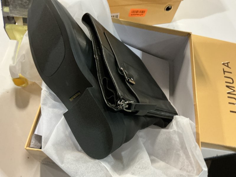 Condition photo showing New/Like New for (size 8)women's knee high boots chunky heel square toe tall boots for women low heel back zipper boots 6 black