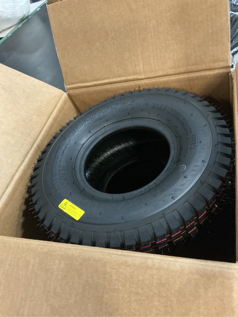 Condition photo showing Good Condition for maxauto 15x6.00-6nhs lawn mower tires 15x6x6 lawn tractor tire 15x6-6 turf tires, 4 ply tubeless tire, 565 lbs capacity, set of 2