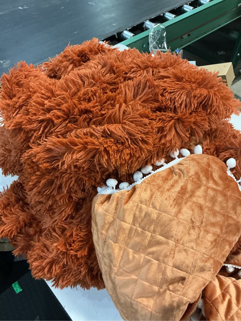 Condition photo showing As Is for liferevo terracotta plush shaggy duvet cover set, soft velvet fluffy comforter quilt cover bedding set(1 faux fur fuzzy duvet cover + 2 pompoms pillow cases), zipper closure(king, burnt orange) burnt orange king