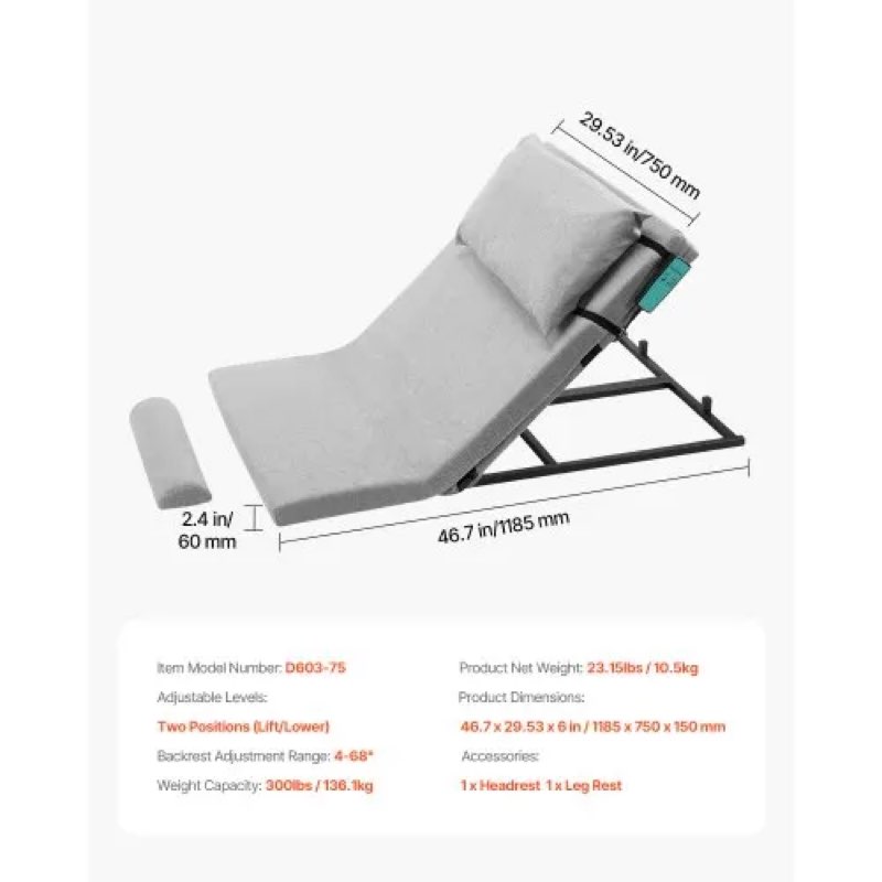 Electric Lifting Backrest 300 lbs 4-68° Adjustable Lifting Bed Backrest | VEVOR US