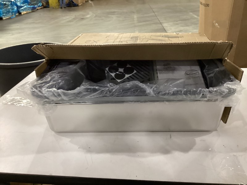 Condition photo showing New/Like New for 2 Pack Stainless Steel Litter Box, XL 22.9”x15”x 10.3” High Sided Metal Cat Litter Tray with Scoop, Filter Pedal for Anti-Splash, Odor Control, Non-Sticky, Easy to Clean (Dark Grey&Light Grey)