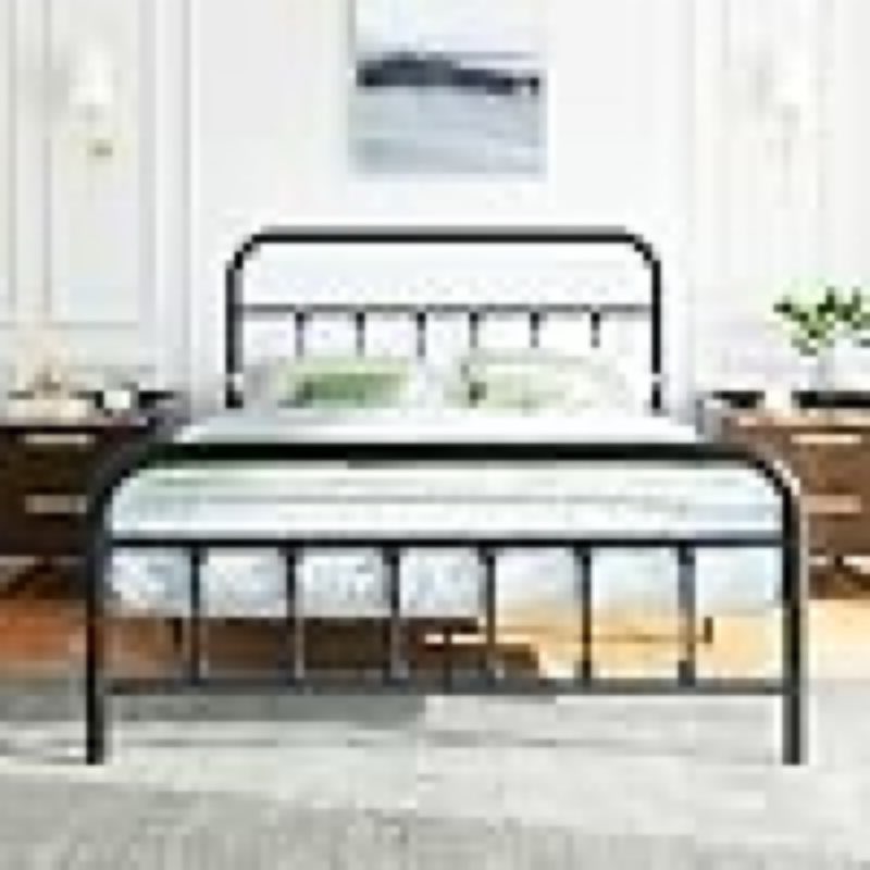 shintenchi queen size bed frame with headboard and footboard, metal mattress base with underbed storage, steel slats, no box spring needed, no noise, round silver