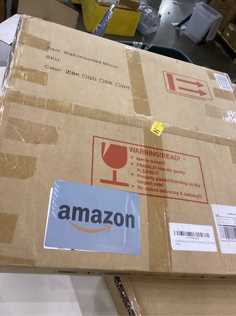 Condition photo showing Good Condition for VooBang Black Round Bathroom Mirror, 24 inch Circle Wall Mounted Hanging Mirror with Simple Modern Circular Metal Frame for Hallway, Entryway, Living Room, Black Frame Black 24"L x 24"W