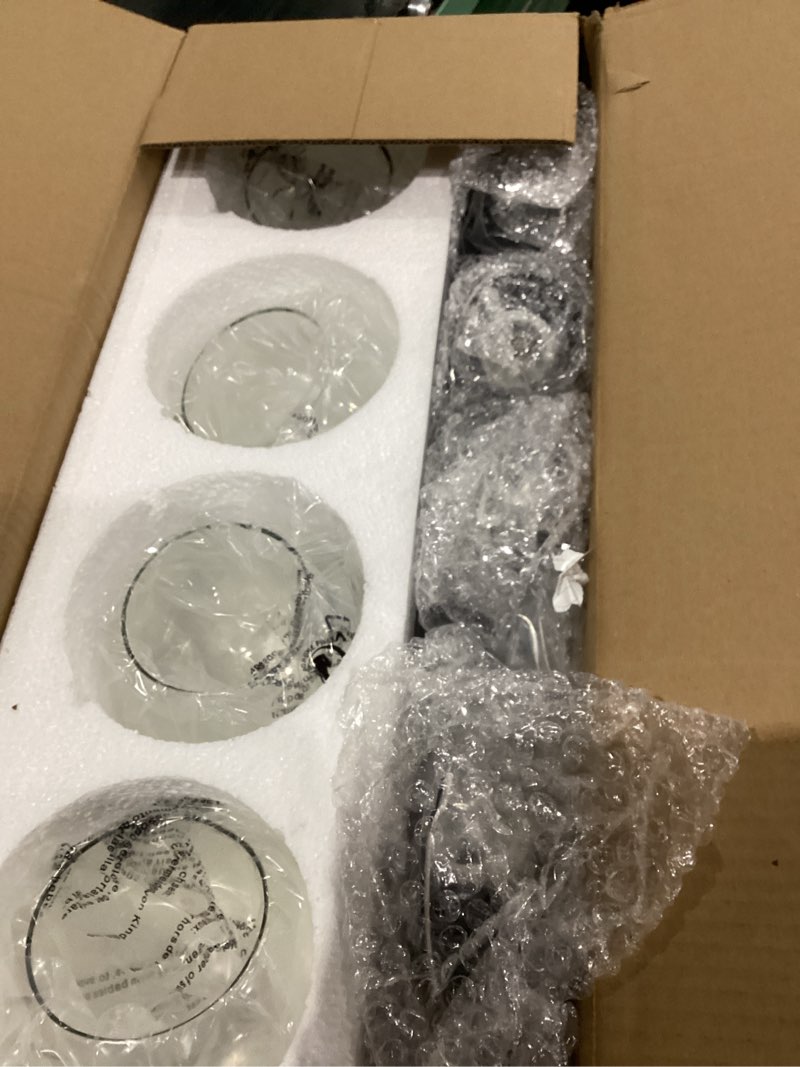 Condition photo showing As Is for Dpyrrhic Industrial Bathroom Vanity Light? 4-Light Bathroom Lights Over Mirror with Clear Glass Globe Shade and Metal Base, Matte Black Bathroom Vanity Light Fixture 4-Light Black