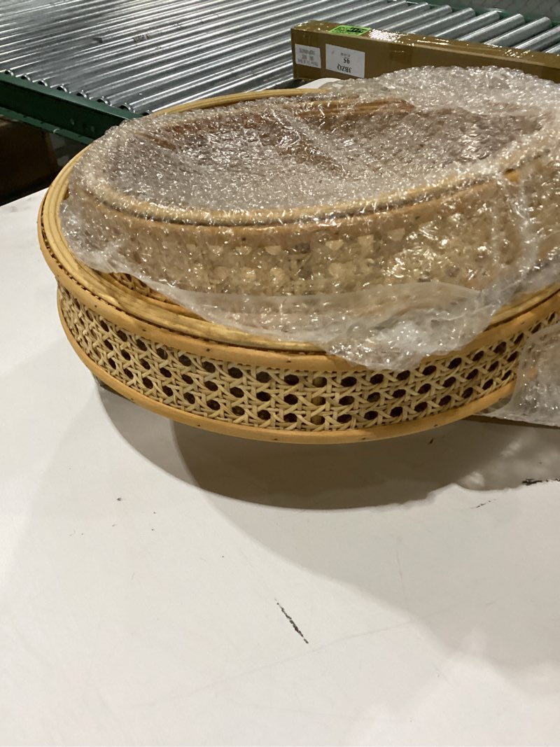 Condition photo showing New/Like New for Coffee Table Tray Round Rattan Hand Woven Serving Basket Wicker Storage and Organizing Baskets,Natural Decorative Trays for Home Decor(Nature)