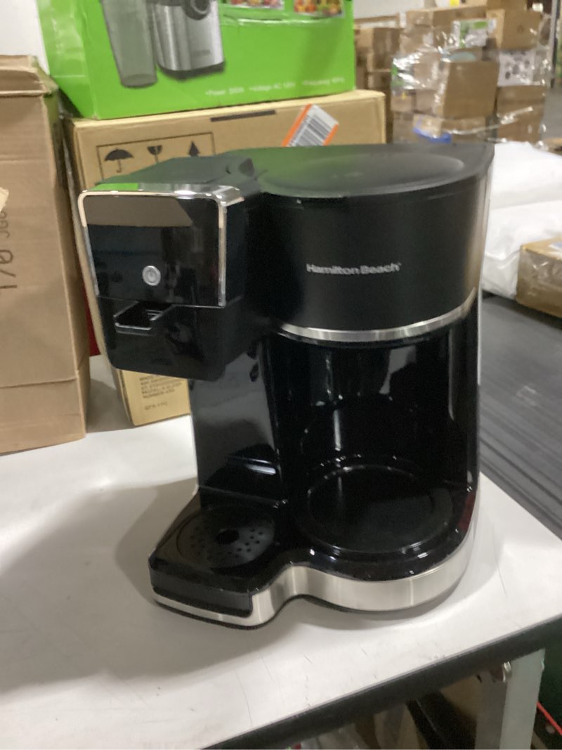Condition photo showing As Is for (missing  coffee  pot) hamilton beach 2-way 12 cup programmable drip hot and iced coffee maker & single serve coffee machine, glass carafe, auto pause and pour, black (47500j)