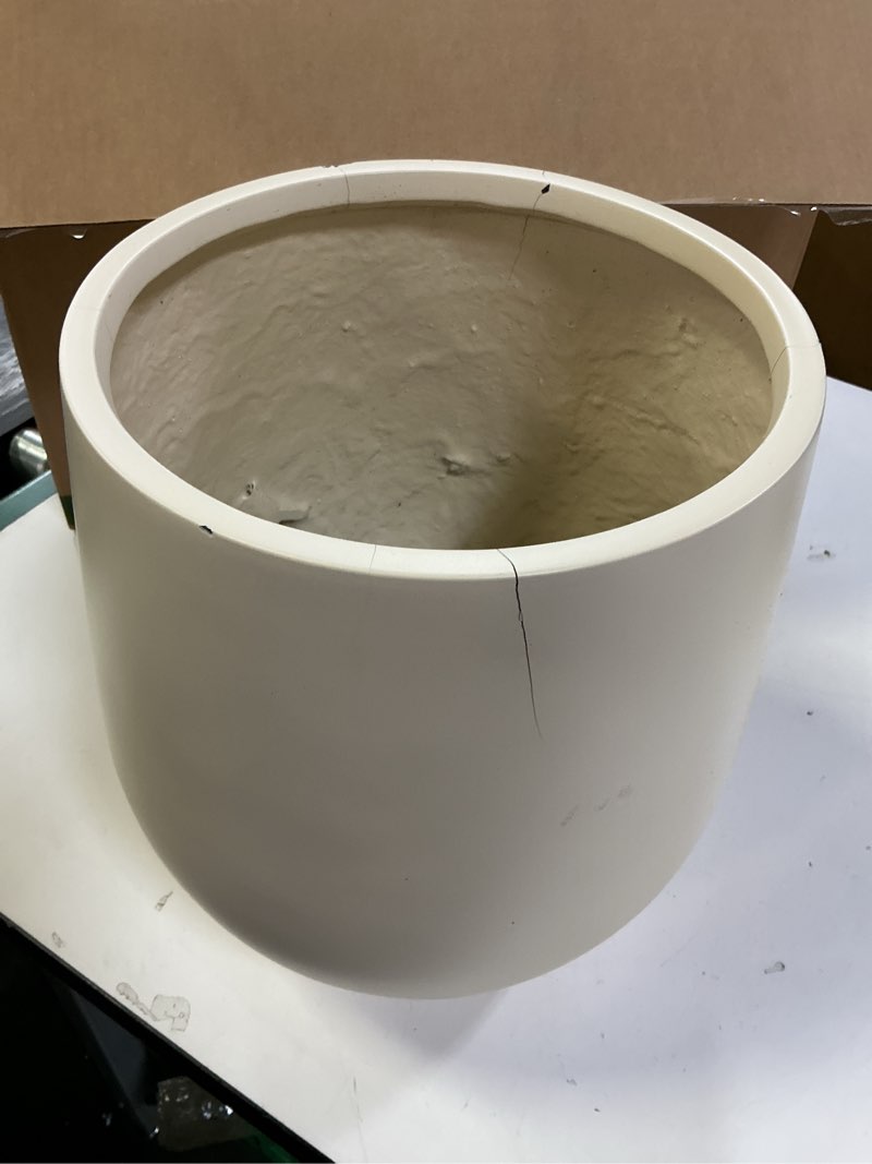 Condition photo showing As Is for 12.5"H x 11.4"D Corso Fiberstone Round Tapered Planter, Christmas Tree Planter, Smooth Finishes, Weather Resistant for Indoor & Outdoor Use, 2 Extra Coco Mats (Kilim Beige, 9" Pot Opening) Kilim Beige 12.5"H x 11.4"D
