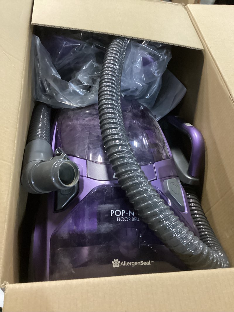 Condition photo showing As Is for Kenmore 600 Series Pet Friendly Lightweight Bagged Canister Vacuum with Pet PowerMate, Pop-N-Go Brush, 2 Motors, HEPA Filter, Aluminum Telescoping Wand, Retractable Cord and 4 Cleaning Tools, Purple