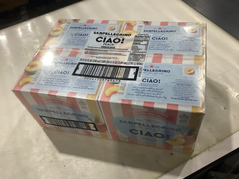 Condition photo showing New/Like New for Sanpellegrino CIAO Peach Sparkling Water, Low-Calorie Italian Sparkling Water with Real Fruit Juices, 0g Added Sugar, 24-Pack