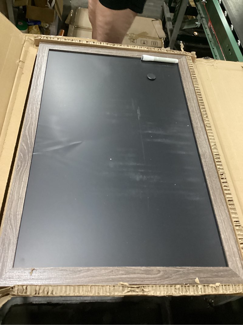 Condition photo showing As Is for U Brands Magnetic Chalkboard, 24" x 36", Rustic Wood Frame, Premium Matte Surface 23"W x 35"H