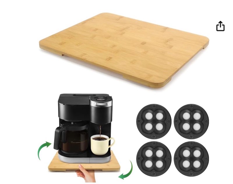 360° rolling tray bamboo appliance slider for kitchen appliances, coffee maker mat tray for countert