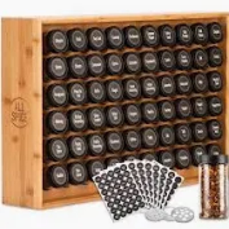 Spice Rack - Spice Rack Organizer With 60 3.5oz Spice Jars- 6 Tier Seasoning Storage Rack for Kitchen Cabinet and Bamboo