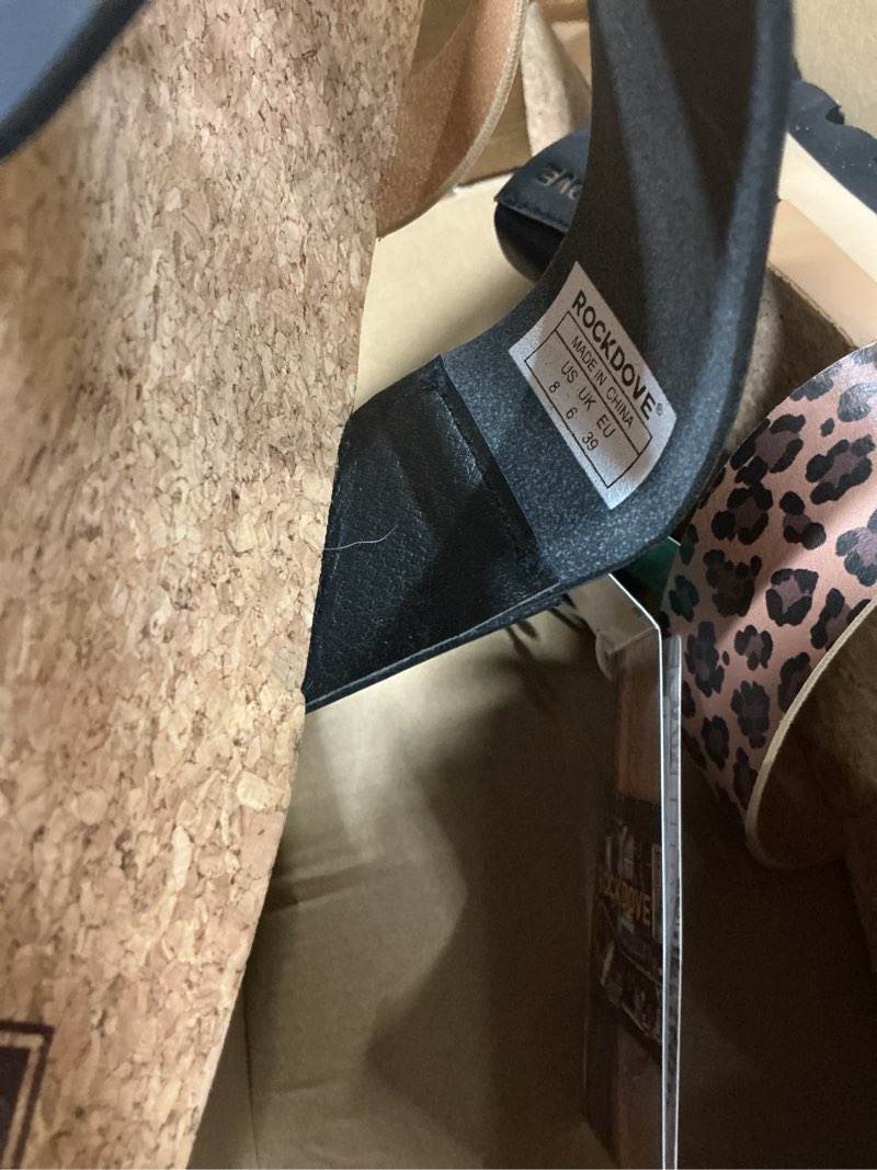 Condition photo showing Good Condition for (size 8)rockdove women’s isla lift platform slide sandals with cushioned arch support and soft dual straps 8 leopard print
