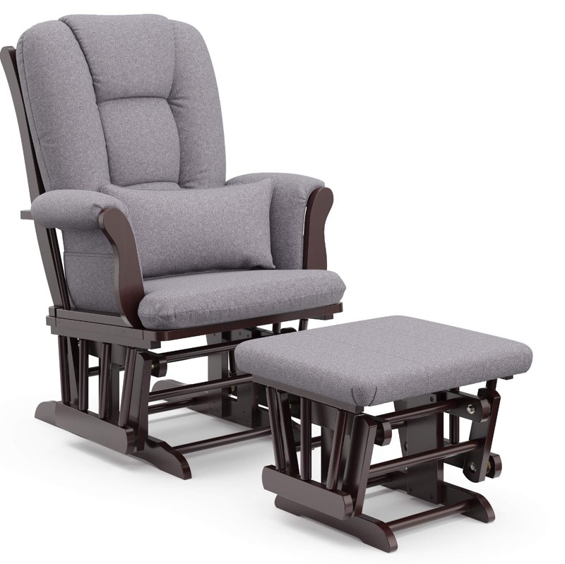 Storkcraft Tuscany Custom Glider and Ottoman with Free Lumbar Pillow (Espresso/Slate Gray Swirl) - Cleanable Upholstered Comfort Rocking Nursery Chair with Ottoman