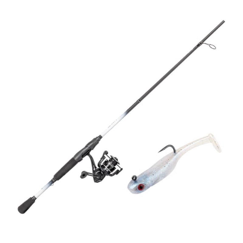 lew’s xfinity spinning reel and fishing rod combo, 6-foot 6-inch, 1-piece rod, size 200 reel, strike king homing minnow lure