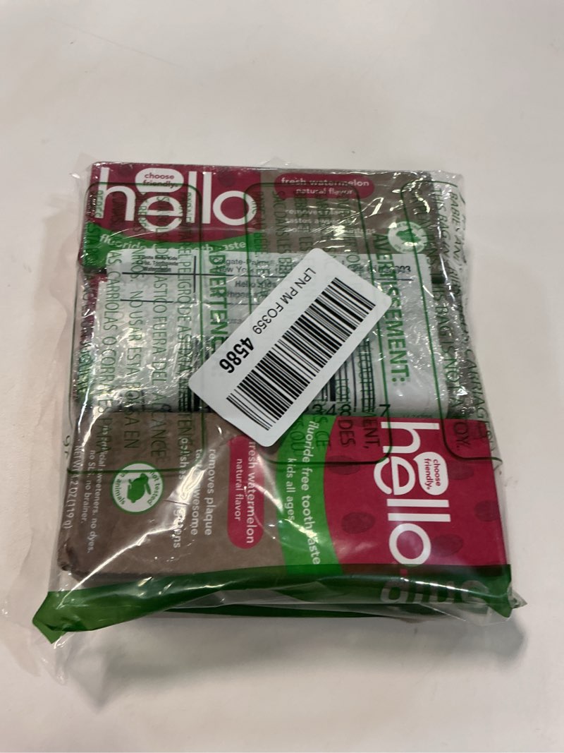 Condition photo showing New/Like New for Hello Natural Watermelon Flavor Baby & Kids Fluoride Free Toothpaste, Vegan, SLS Free, Gluten Free, Safe to Swallow for Baby and Toddlers, 4.2 Ounce (Pack of 3) Watermelon 4.2 Ounce (Pack of 3)