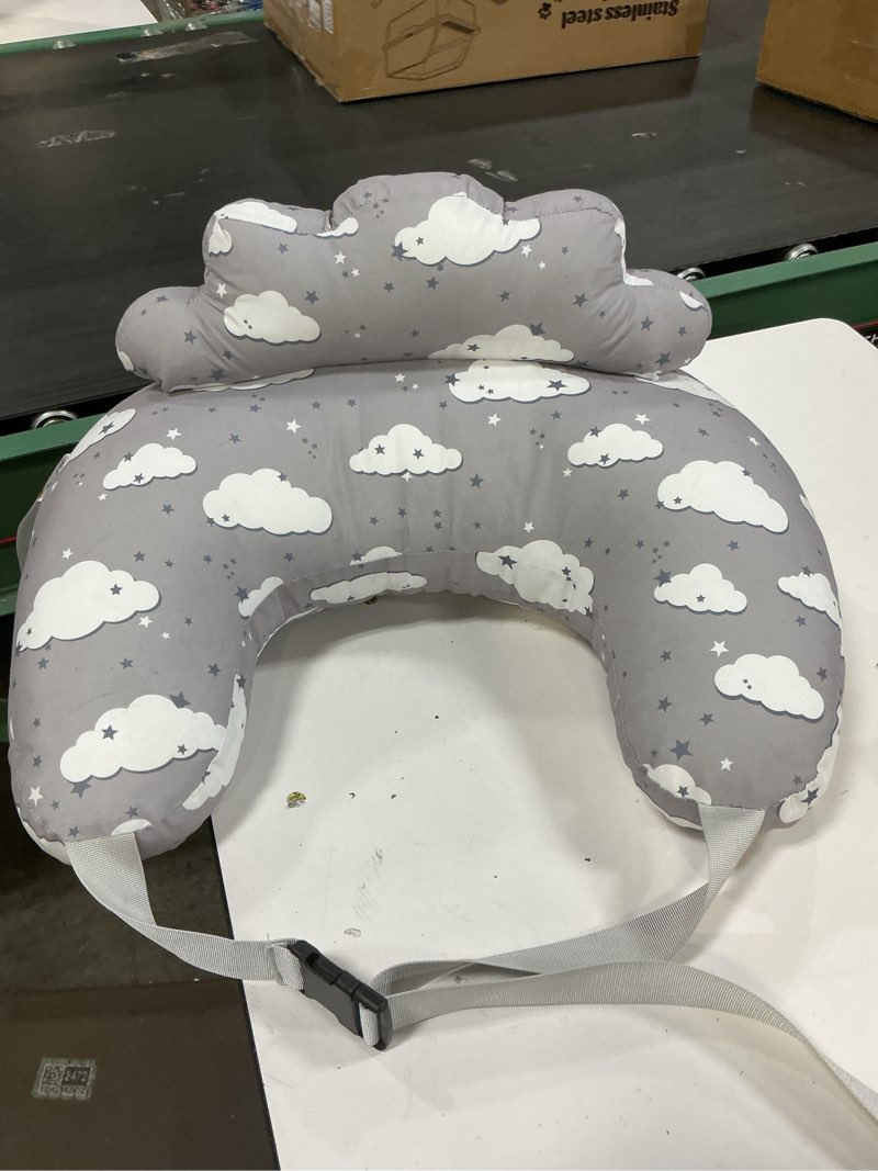 Condition photo showing As Is for nursing pillow – breastfeeding pillows with security fence for enhanced support & comfort – removable cotton cover, adjustable waist strap, newborn essentials must haves baby registry search clouds