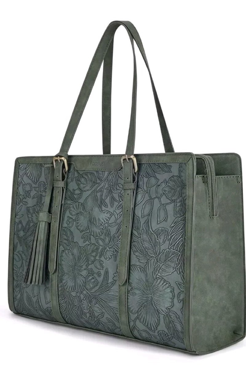 ECOSUSI Laptop Bag For Women 15.6 Inch Work Tote Bags PU Leather Computer Purse