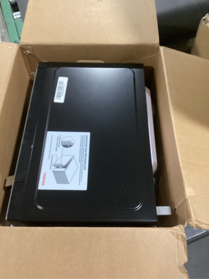 Condition photo showing Good Condition for toshiba ml-em09pa(ss) small microwave oven with 6 auto menus, mute function, led lighting, countertop microwave perfect for apartments, 0.9 cu ft, 10.6 inch removable turntable, 900w, stainless steel advanced-0.9 cu ft-900w-stainless steel