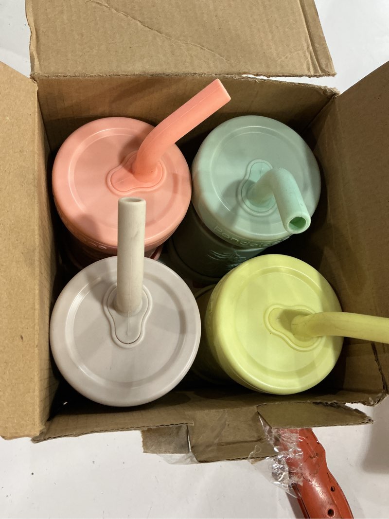 Condition photo showing New/Like New for Pandaloo® Smoothie Cups for Kids - Stainless Steel Toddler Tumbler with Straw, Sippy Cup for Smoothies - BPA-Free, Toddler Snack Cups, 10 oz Creamy Mushroom/Sage/Lime/Peach Pack of 4