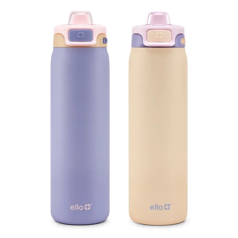 Ello Pop & Fill 22oz. 2-Pack Stainless Steel Water Bottle with Leak Proof Locking Lid - Cornflower/ Blush Breeze